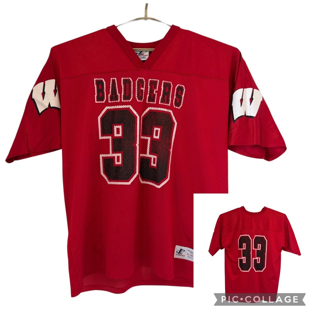 Wisconsin‎ Badgers Vintage Logo Athletic Football Jersey 33 Red XL 50-52 USA 90s